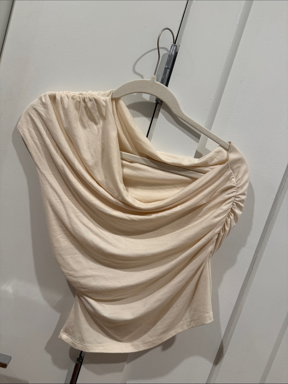 Reformation Draped One-Shoulder Top in Soft Cream